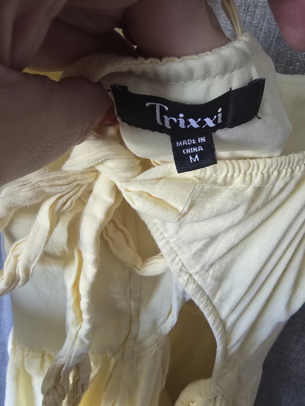 Trixxi Butter Yellow Cottagecore Tie Back Embroidered Midi Dress Size M - Picture 5 of 6